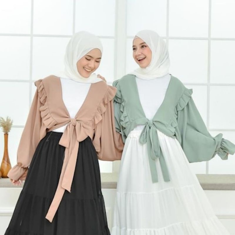 BAJU ATASAN WANITA ARULA KIRANA CLASSY RUFFLE CROP OUTER OUTERWE
