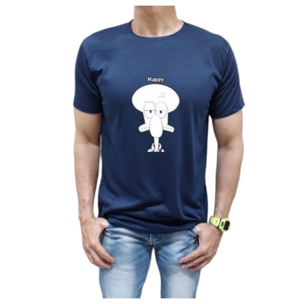 KAOS PRIA BAHAN KATUN MODEL HAPPY SQUIDWARD NYAMAN DIPAKAI TIDAK PANAS