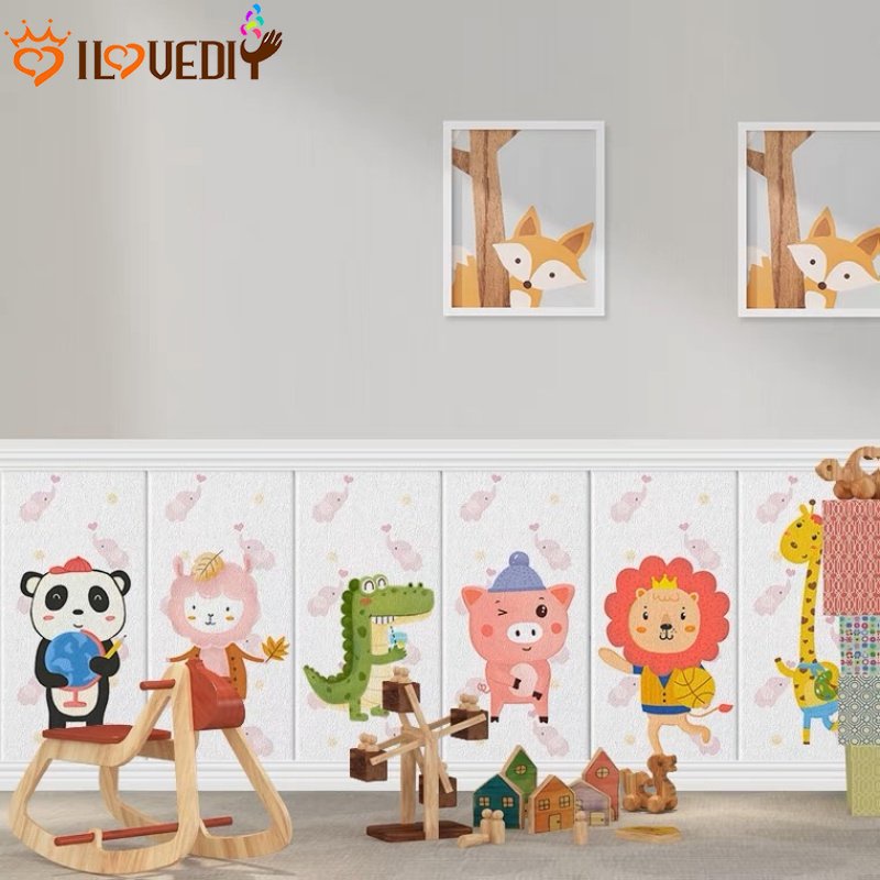 3d Kartun Hewan Wallpaper Tahan Air Panas Terisolasi Kertas Dinding Busa Lembut Anti-Tabrakan Stiker Dinding Cuttable Self-adhesive Wallstiker Untuk Kamar Anak Tk Ruang Bermain