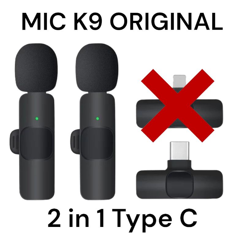 MICROPHONE MIC WIRELESS K9 ORIGINAL SUARA JERNIH NIRKABEL JANGKAUAN 20 METER TYPE C DAN OS IPHONE