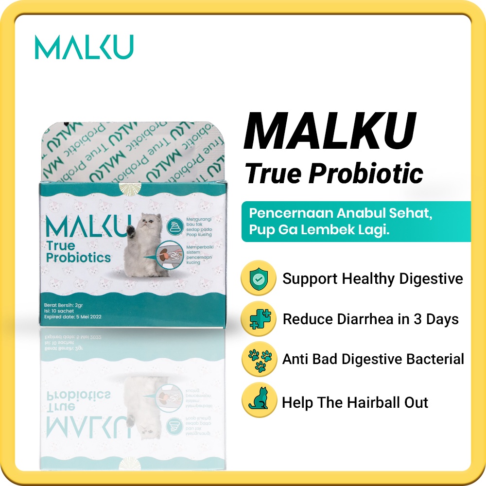MALKU True Probiotic - MALKU Vitamin Pencernaan Kucing Mencret Diare