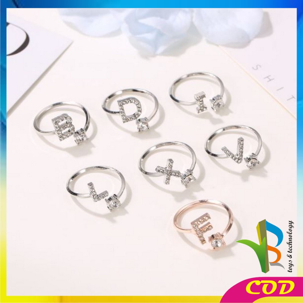 RB-K59 Cincin Huruf Silver Abjad Huruf A-Z Stainless Inisial Nama Cincin Alphabet Wanita Fashion / Cincin Wanita Huruf Set Perhiasan Wanita