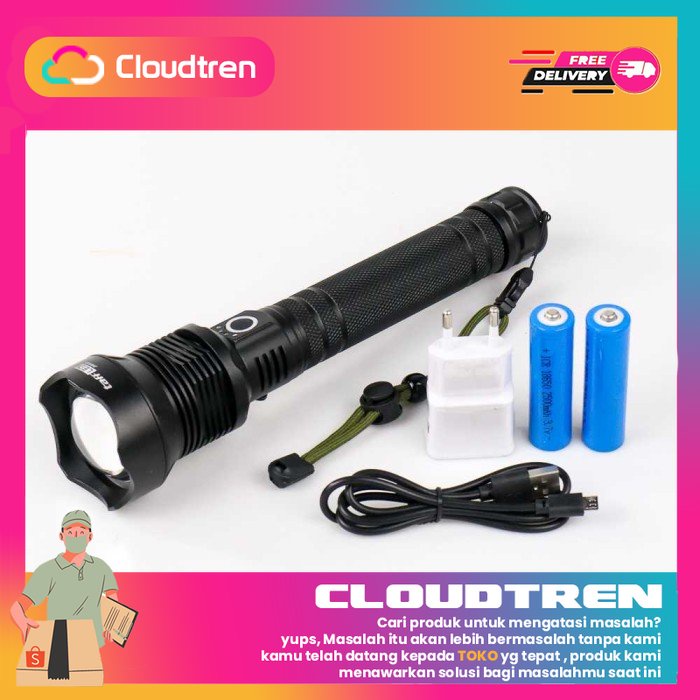 TaffLED Senter LED Long Range Zoom XHP 70.2 90000 Lumens - HS313 - TaffLED+Battery