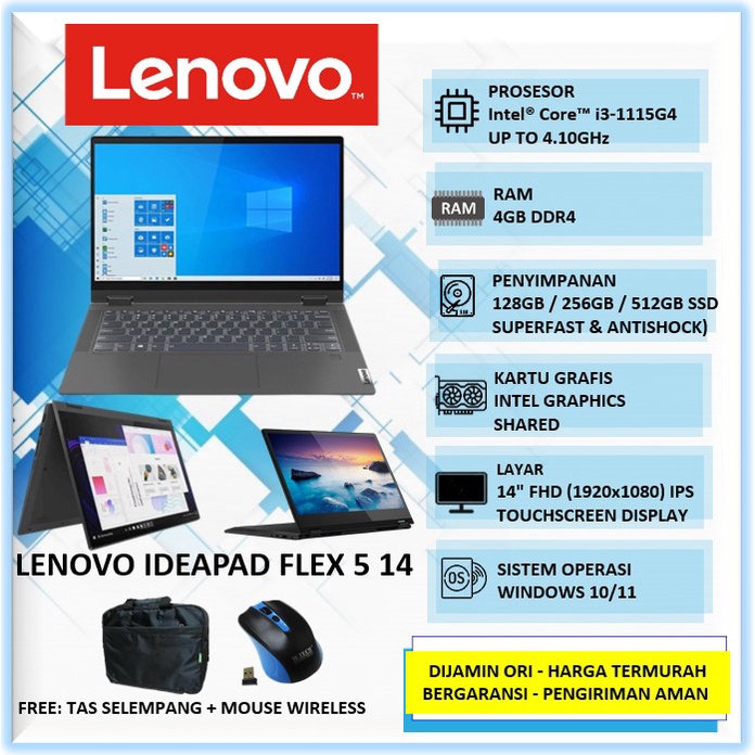 Laptop Tablet Touchscreen 2 in 1 Lenovo Ideapad Flex 5 14 Intel Core i3 Ram 4GB SSD 128GB 256GB 512G