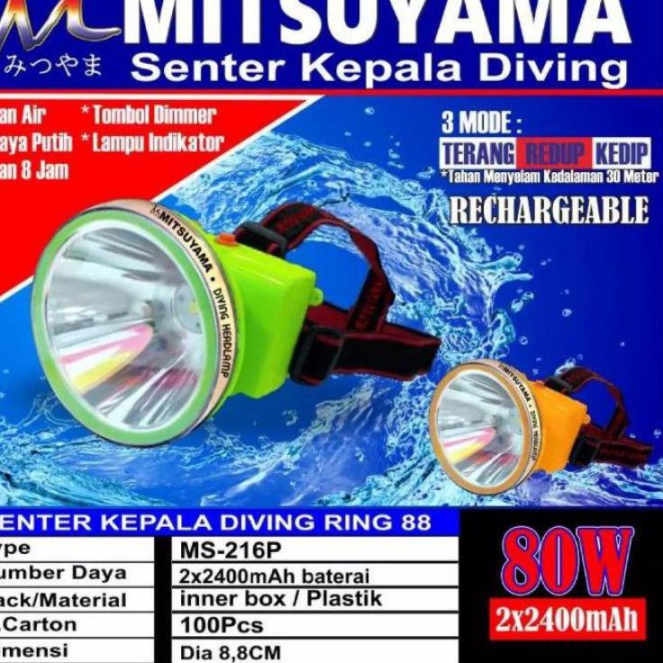 Murah Spesial COD✅Senter Kepala Selam Diving 80 Watt Mitsuyama MS-216P/K / Head Lamp Diving 80Watt / Senter Kepala Mitsuyama MS 216P &amp; MS 216K 80 Watt Ring 88 / SENTER KEPALA SUPER TERANG MS-216P - MS-216K 80 WATT / MS 147P - MS 147K / MS-170P - MS-170K /