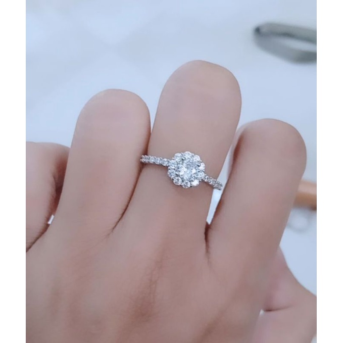 cincin model bunga mata putih/perak asli silver 925 lapis emas/perhiasan fashion wanita terbaru