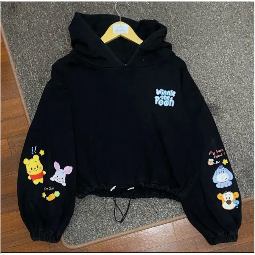 CROOPE HOODIE SWEATER MINNIE THE POOH - SWEATER CROPE WANITA STYLE TERBARU