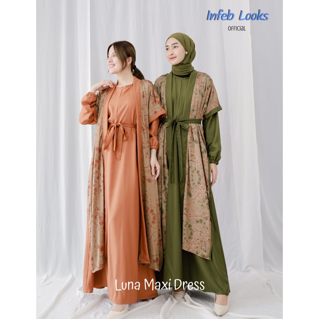 LUNA MAXI DRESS | Gamis Polos Inner + Outer Motif Bunga