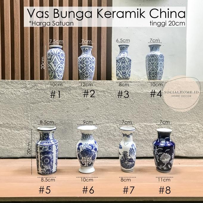 Vas Bunga Keramik Porcelain China Putih, Tinggi 20cm