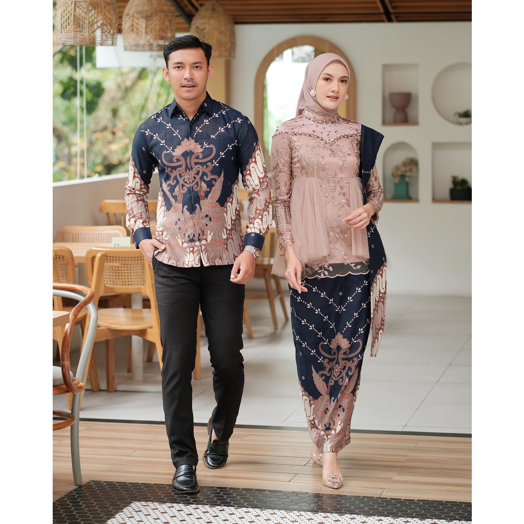 Set Couple Kebaya Ameera Nude Tunik Brokat Lamaran Tunangan Wisuda Kondangan Nikahan Modern AZKANA BATIK