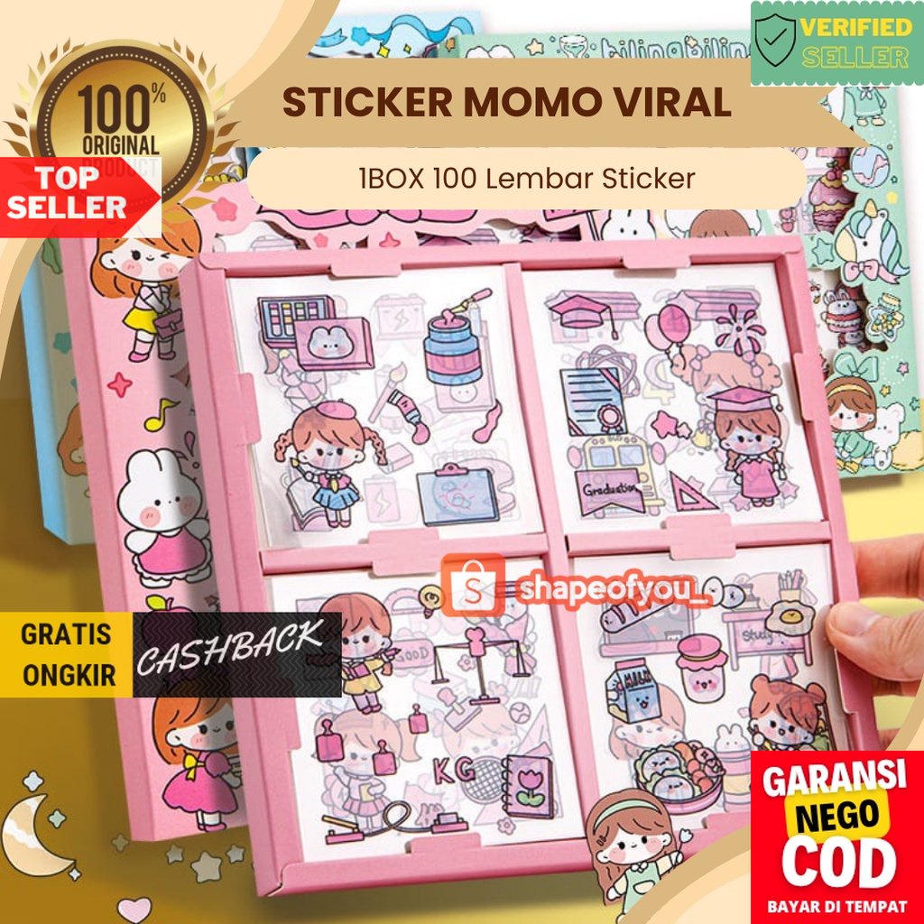 

100 Lembar Stiker Waterproof Sticker Botol Minum Tumblr Viral Lucu Korea DIY Sticker Momo Cute Premium SOY47