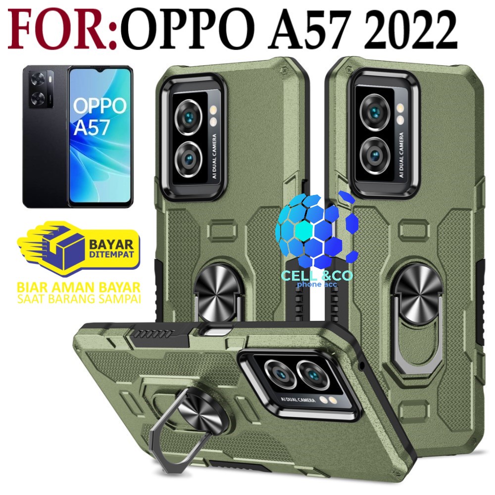 Case Armor OPPO A57 2022 Iring Cincin Magnetic Kesing Hp Protect kamera Premium Hard Case Standing Robot Pelindung Kamera