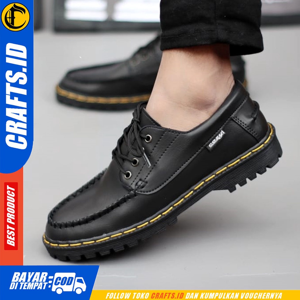 CRAFTS redfield - Sepatu Pantofel Docmart Formal Boots Kerja Pria Hitam