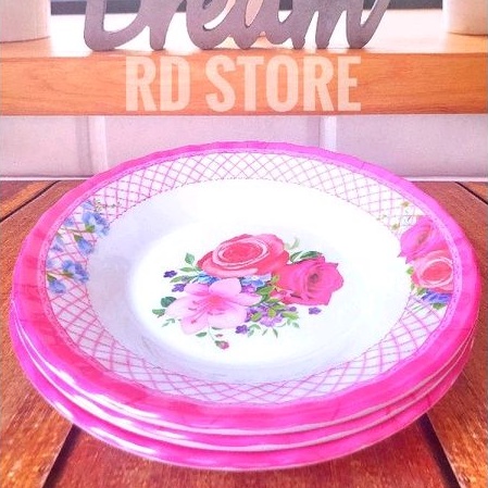 promo 12.pcs isi 6.piring 6.mangkok liring makan mangkok sayur  melamine ulir motif rose