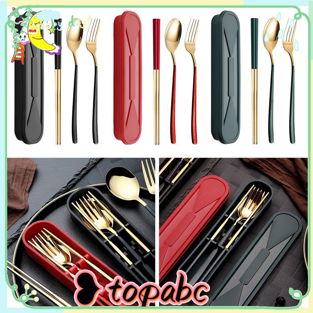 Top Cutlery Set Outdoor Lunch Stainless Steel Dapat Digunakan Kembali Dengan Kotak Peralatan Makan