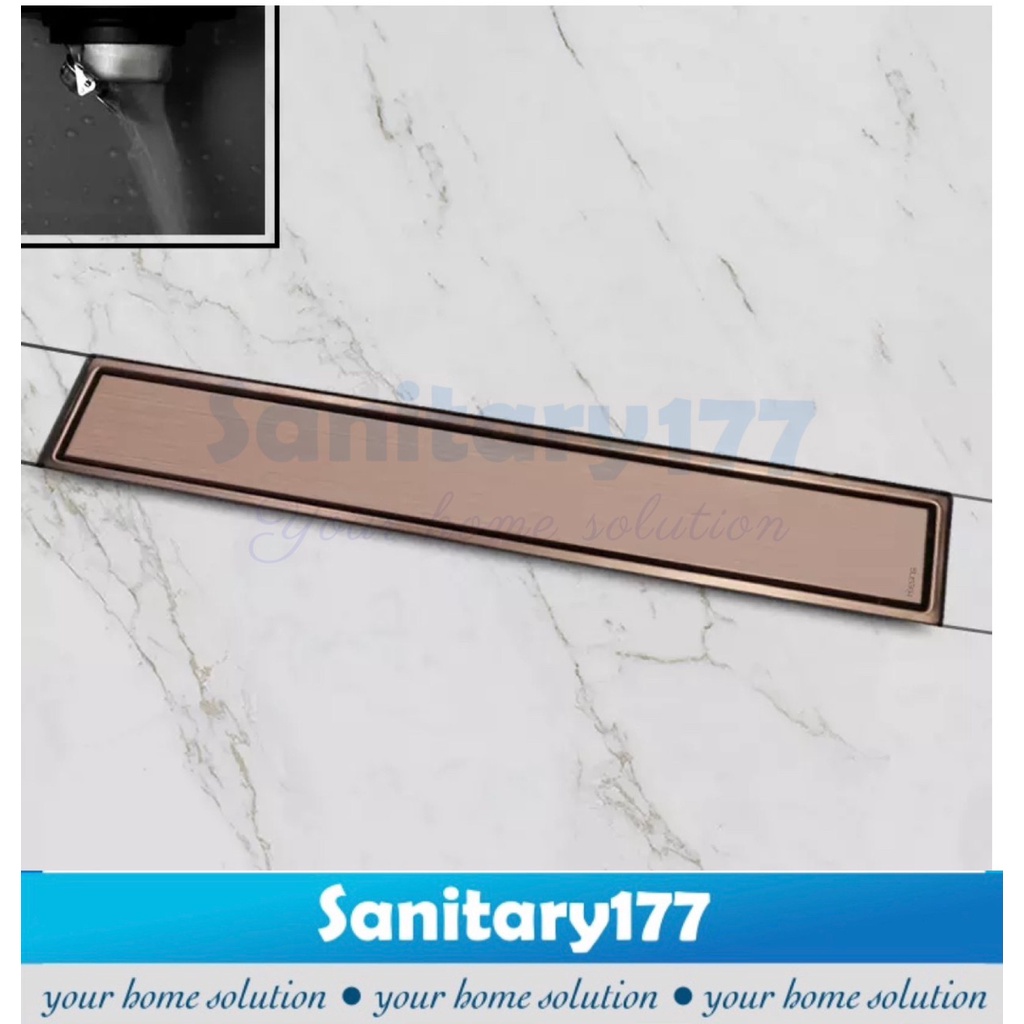 Saringan Got stainless 304 ROSEGOLD Panjang 10x60 cm -Floor tile smart Drain long insert 60cm 30cm 10x30 cm stenlis pink rose gold pembuangan air mandi anti bau kecoa tikus drainer