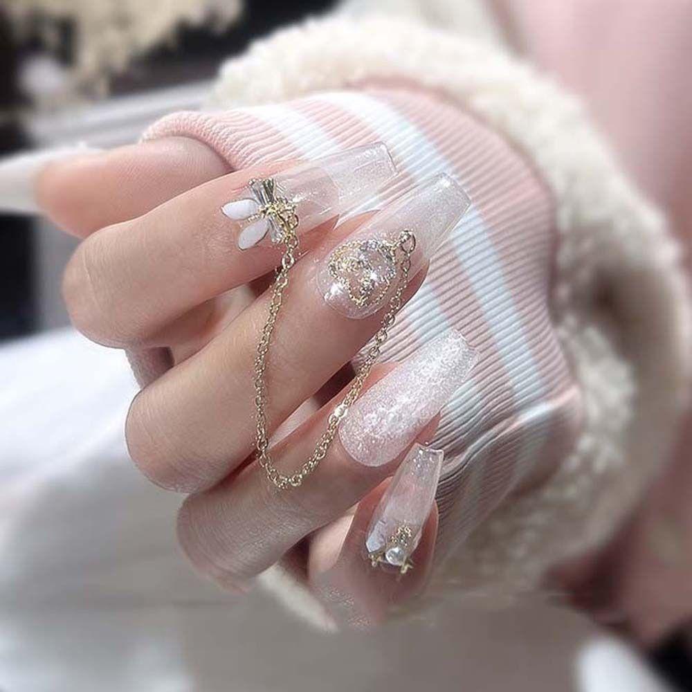 Mxbeauty Kelinci Kuku Berlian Imitasi Kelinci Wanita Fashion Cina Pesona Kuku Manikur Aksesoris Kelinci Kuku Bor Cinta Hati Nail Art Rantai