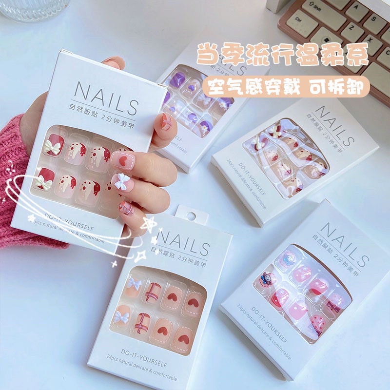 Kuku Palsu Motif Kartun 24 Pcs Fake Nail Karakter Manicure Nail Stickers Wedding Part3