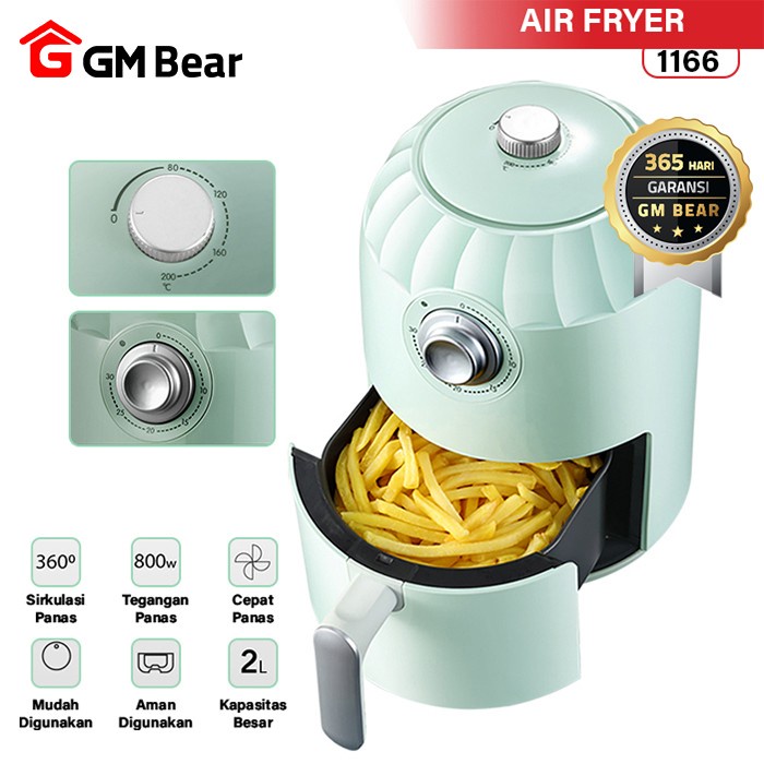 BISA BAYAR DITEMPAT GM Bear Penggoreng Elektrik Tanpa Minyak 1166 - Air Fryer Green KODE3939