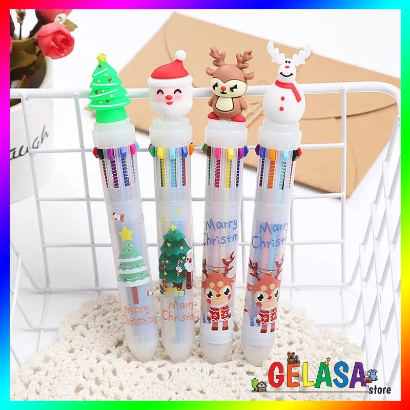 Gelasa Pen tema Natal Christmas dengan karakter silikon Santa Elk Tree Snowman