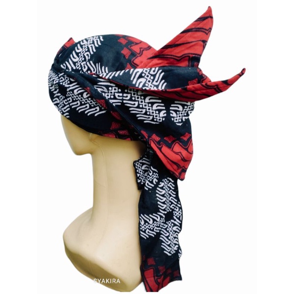 Iket sunda komplit/iket kepala batik merah/totopong/udenge/merak ngibing