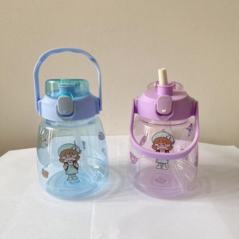 Botol Minum Anak Botol Gemoy 1.3 Liter /Botol MInum Viral anak Big belly Gratis stiker,sedotan,handle,tali panjang BPA FREe/Big Belly Water