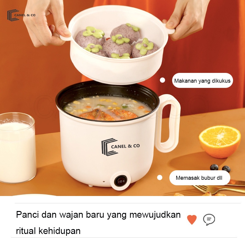 CANEL &amp; CO Panci Listrik 450 Watt Goreng Kukus Masak Multifunctional Electric Frying Pan Panci Listrik Lapisan Teflon/Panci Listrik Multifungsi Free Kukusan / Steamer  Lapis Keramik Teflon