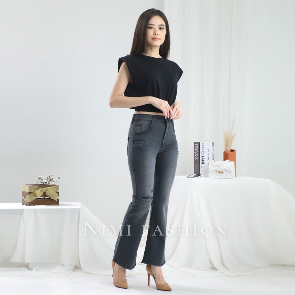 NIMI - Cyla Bootcut Celana Jeans Wanita Cutbray Highwaist Soft Jeans Stretch