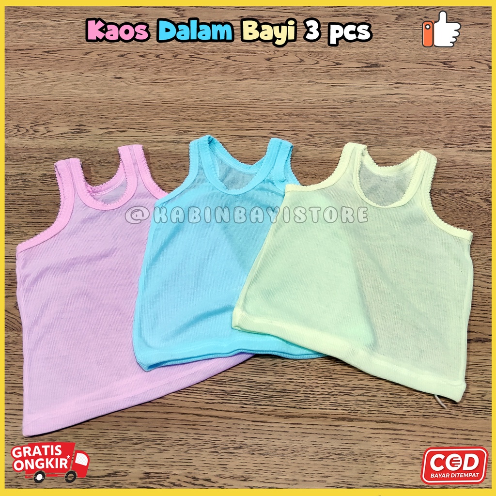 3 Pcs Kaos Dalam Bayi, Singlet Bayi Warna, Singlet Newborn