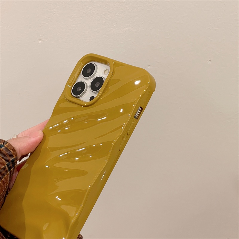 IPHONE Casing Kuning Jahe Cerah Trendy Untuk Iphone11 12 13 14 Pro Max 14Plus Wavy Fall Arrest Case