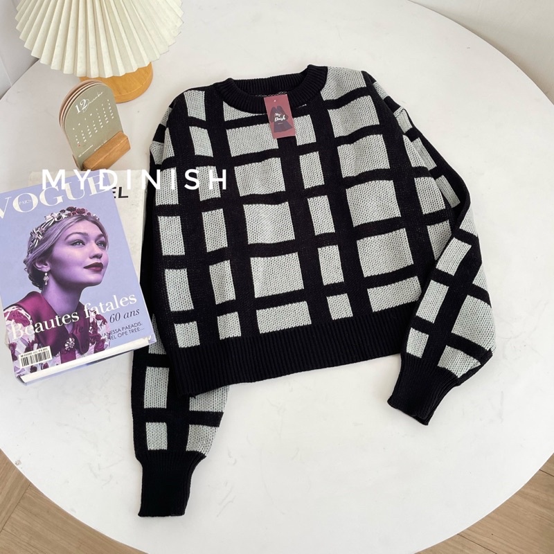 Tasya Square Sweater Rajut Wanita Motif Kotak