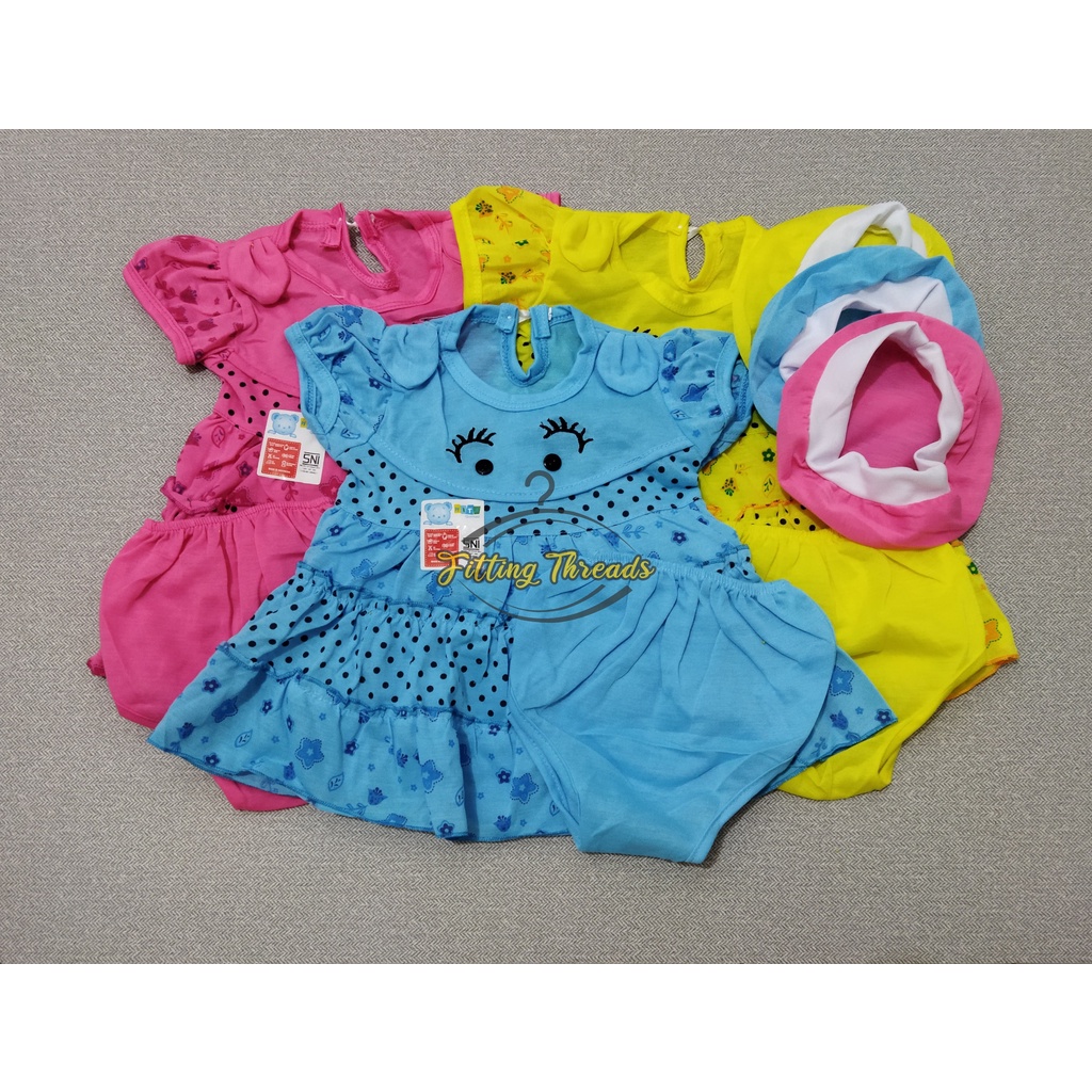 Set Dress Bayi Perempuan Newborn 0-12 Bulan / Dres Baju Harian Bayi Cewek