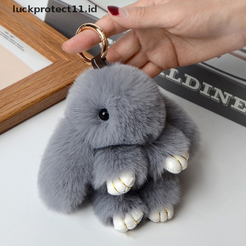 /Fashion Hot// Fashion// Rabbit Keychain Ring Fluffy Bulu Asli Pompon Bunny Trinket Key Chain Charm Gantungan Kunci Lucu Di Tas Liontin Kunci Mobil.