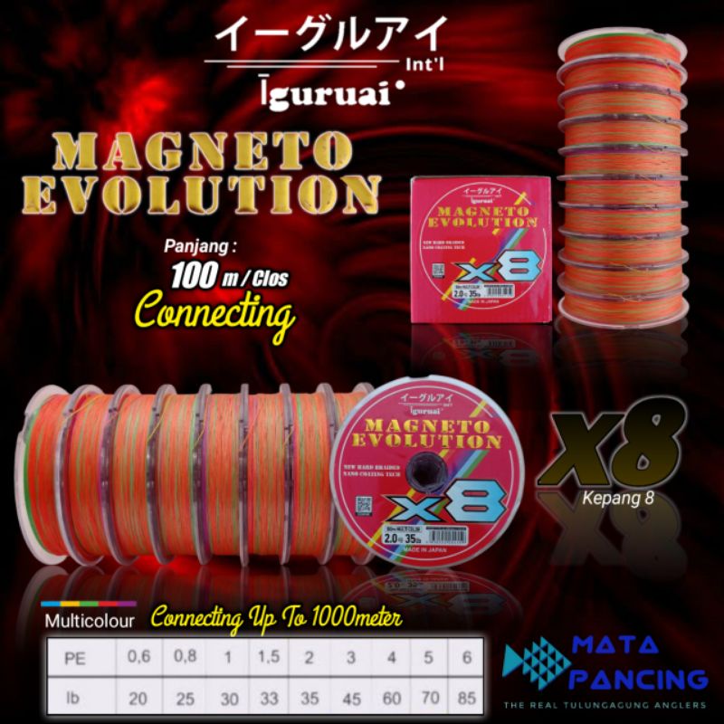 Benang PE iguruai magneto evolution X8 100m connecting multicolour senar PE benang pancing jigging dan casting