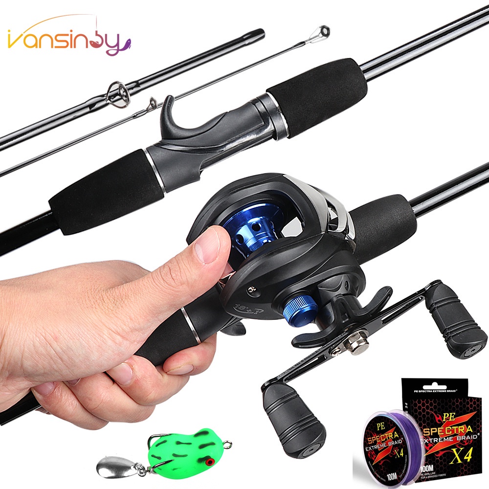 Combo Pancing Dan Gulungan Pancing, Set Joran Pancing Casting Rod Baitcasting Gulungan Pancing 2bagian Karbon Pancing Rasio Gear Casting 7.2:1 Set Pancing Tangan Kanan Kiri