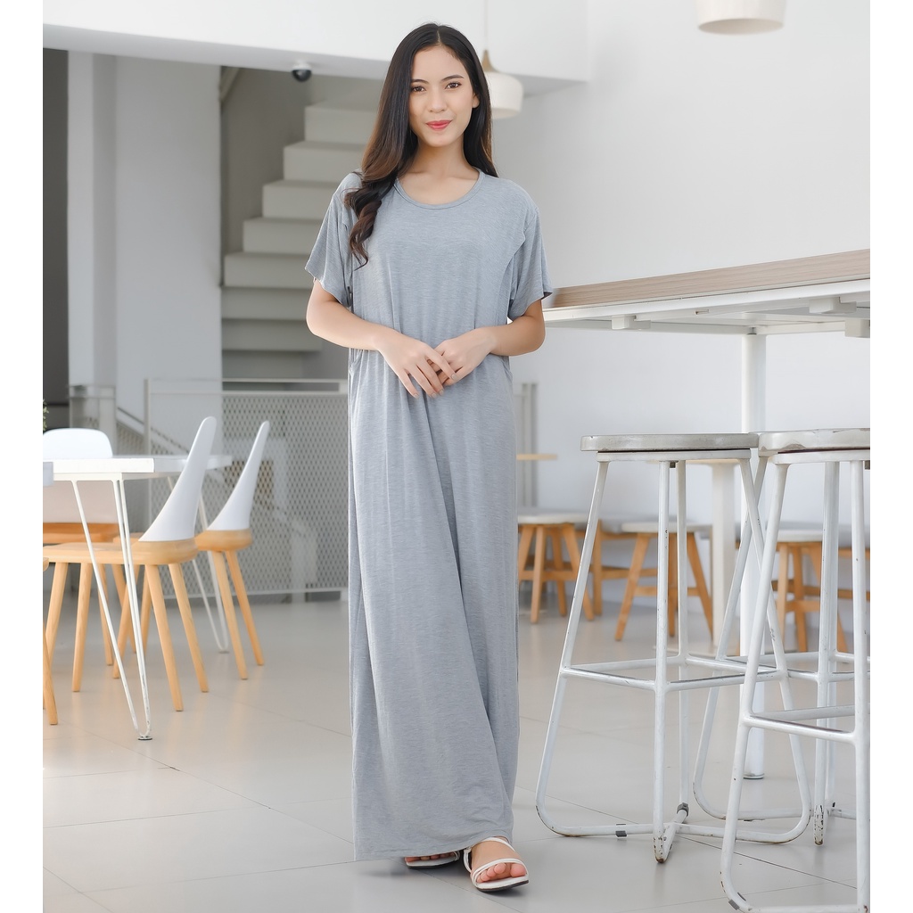 Baju Menyusui Panjang Semata Kaki Long Dress Busui | Laura Maxi Bukaan Samping Kanan Kiri | Baju Hamil Bisa Melar