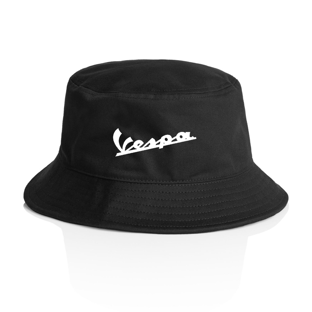 Topi Pria Bucket Hitam Logo Vespa