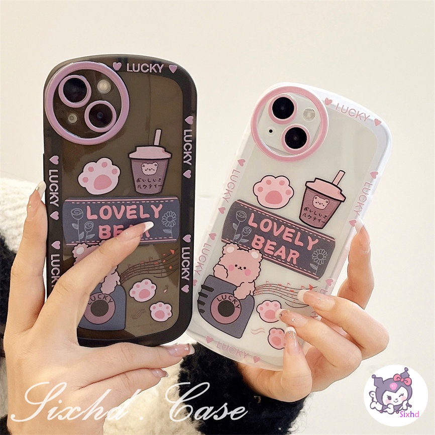 OPPO A77s A57 A17 A16 A15 A76 A78 A95 A96 A55 A17K A74 A54 A7 A5s A3s A12 A53 A33 A32 A31 A9 A5 A94 A92 A52 Reno 8T 8Z 7Z 6Z F11 Kartun Milk Tea Bear Casing Ponsel Lembut Besar Penutup Mata