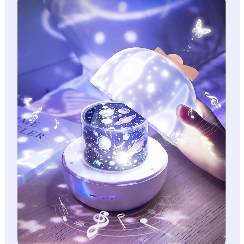 Lampu Tidur Proyektor Rotating 360 Karakter Lucu Unicorn Bulan Bintang