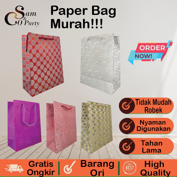 

1 PCS PAPER BAG GLITTER MOTIF UKURAN L WARNA WARNI / PAPERBAG / TAS BELANJA