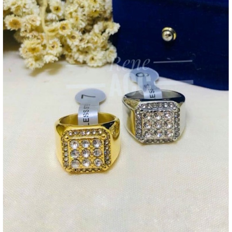 Cincin Titanium Pria permata mewah gold silver