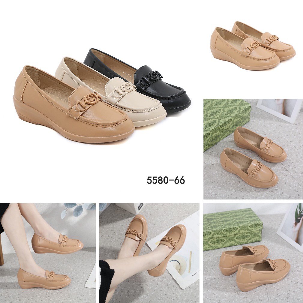 GC Leather Double-G Logo Wedges Shoes 5580-66