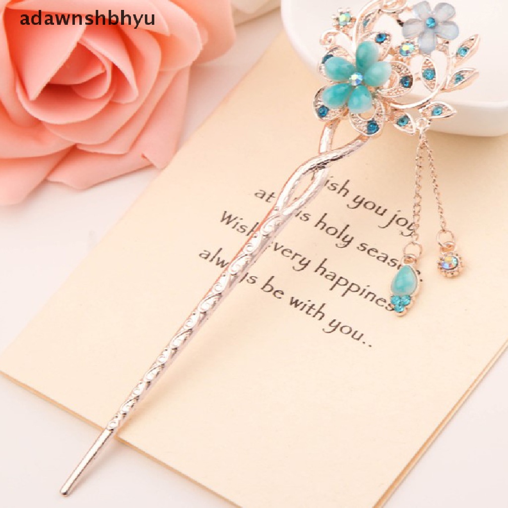 Adawnshbhyu Hair Stick Metal Rhinestone Chops Wanita Rumbai Mutiara Bunga Jepit Rambut ID