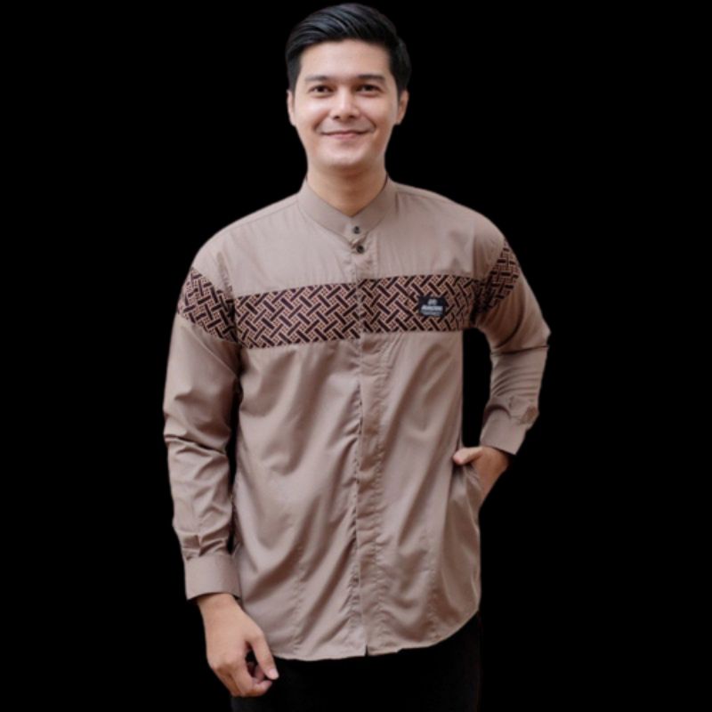 Baju Koko Pria Dewasa Lengan Panjang Motif Kobata Qynang Kombinasi Batik Terbaru