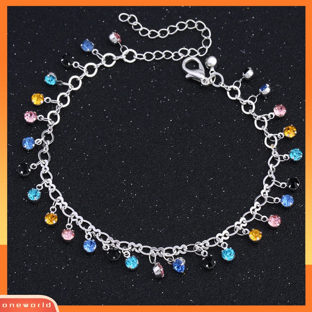 [WONE] Shiny Colorful Rhinestone Tassel Rantai Gelang Kaki Gelang Kaki Wanita Perhiasan Pantai