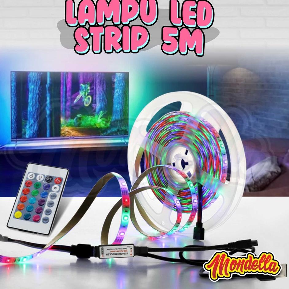 Lampu Led Remot Strip 5M Rgb Warna Warni Lengkap Adaptor Controler Baterai In Outdoor Remote Hiqh Qu