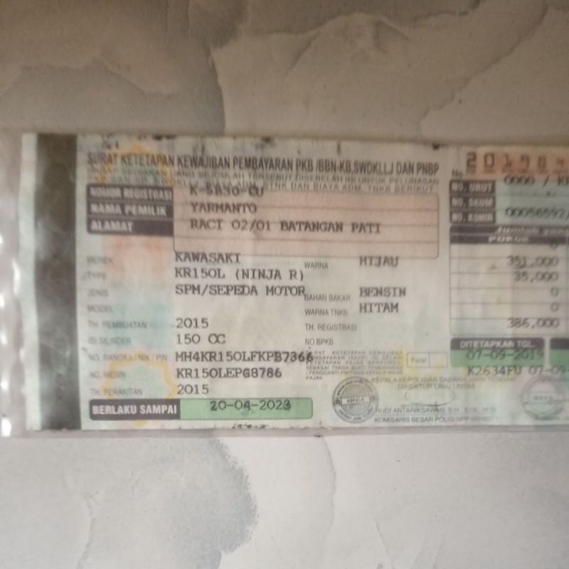 stnk ninja r 150 hijau