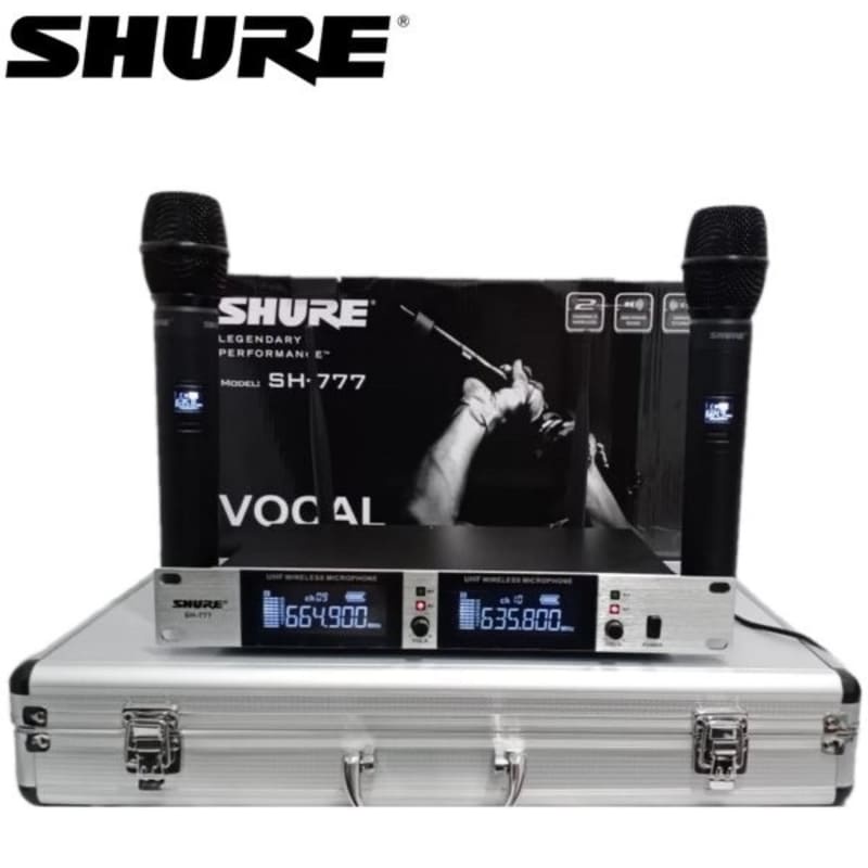 Mic Wireless Shure SH-777 Koper Mic Shure sh777 Dual Microphone Handle