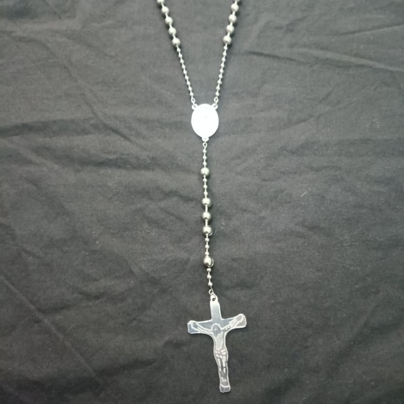 Kalung Keberuntungan Tasbih Kristen Katolik - Kalung Monel Rosario Anti Karat Panjang - Kalung Rantai Lambang Salib Yesus Bunda Maria