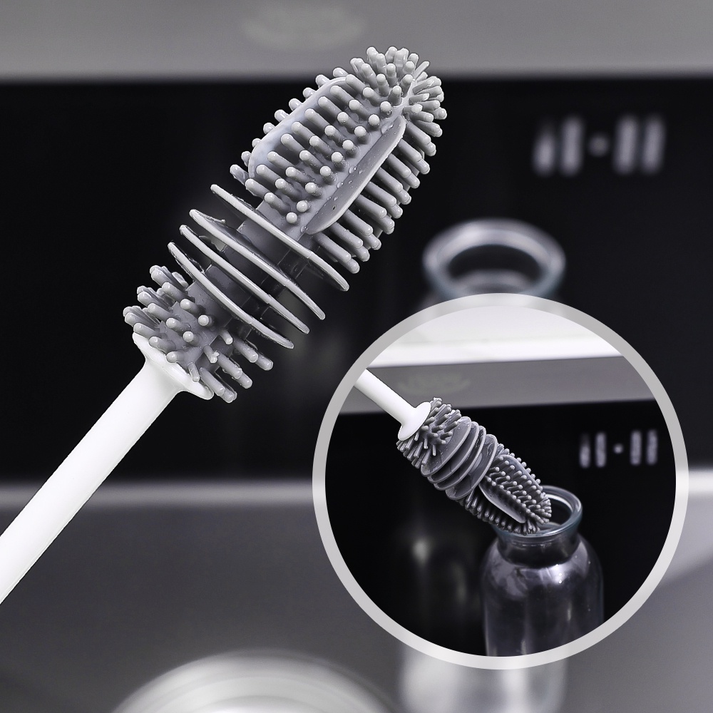 Sikat Cuci Vas Botol Mangkok Sikat Cuci Gelas Silikon Gagang Panjang Floor Drains Sink Decontamination Gadget360° Alat Pembersih Serba Guna